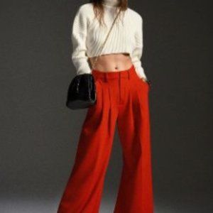 Red pleated wide-leg Maeve x Anthropologie Avery trousers
